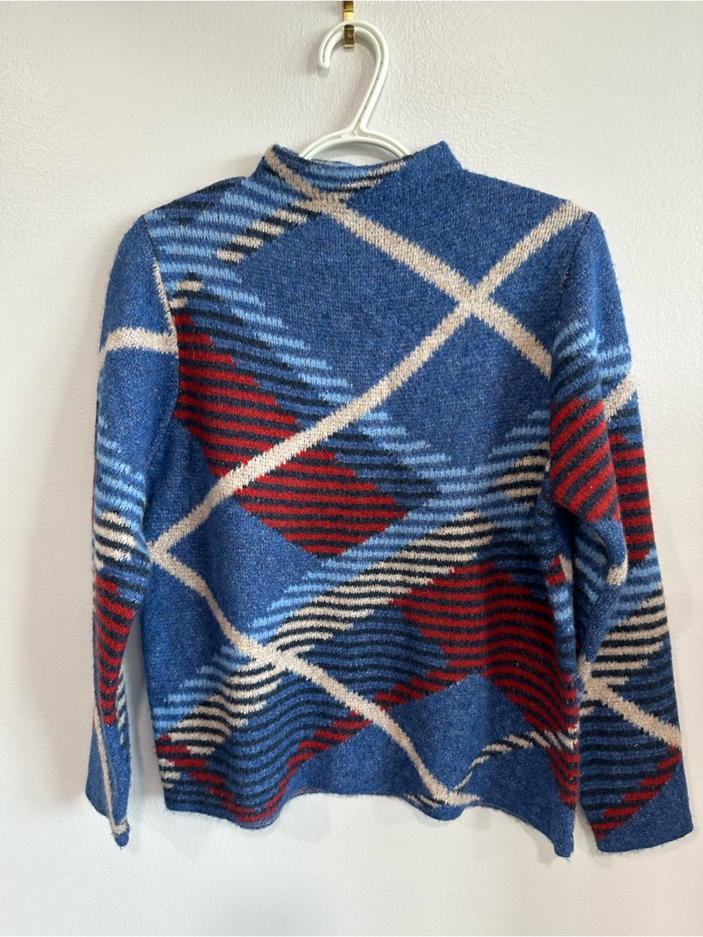 Alfred Dunner Petite Plaid Mock Neck Sweater Blue Red Women’s PM Soft Knit